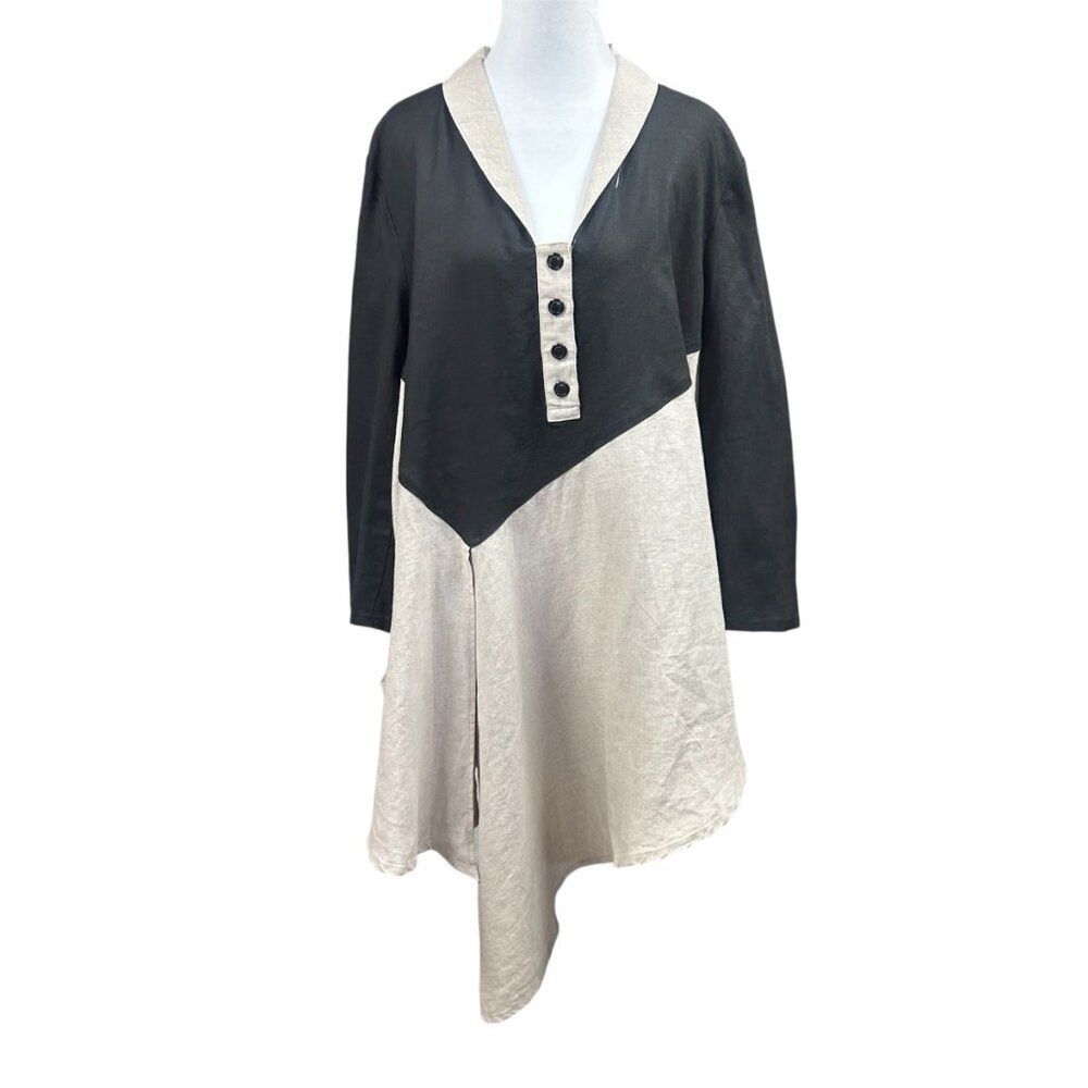 NWOT Design Todays 100% Linen Boho Asymmetrical Lagenlook Oversized Blouse Sz S